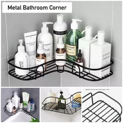 Wall Corner Rack + 2 Self Adhesive Screws | Multipurpose Kitchen, Sink Organizer, Metal Bathroom Accessories Corner | Shelf Wall Mount Storage Rack