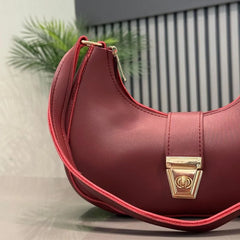 Crescent Luxury Faux Leather Shoulder Bag | Maroon Elegant Handbag for Women