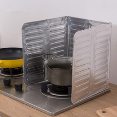 3-Sided Oil Proof Aluminum Foil Splatter Guard | Foldable Heat Insulation for Kitchen Stove | Silver