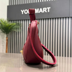 Crescent Luxury Faux Leather Shoulder Bag | Maroon Elegant Handbag for Women