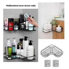 Wall Corner Rack + 2 Self Adhesive Screws | Multipurpose Kitchen, Sink Organizer, Metal Bathroom Accessories Corner | Shelf Wall Mount Storage Rack