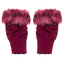 Women’s Faux Fur Fingerless Knitted Gloves | Warm Winter Hand Wrist Warmers | Soft, Stylish & Comfortable | Maroon