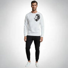 LION Printed White Tracksuit Sweatshirt & Trouser | Warm & Comfortable Winter Wear | Medium