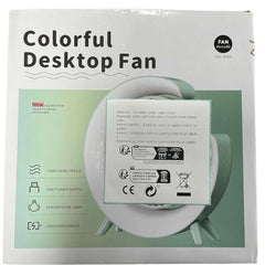Colorful USB Rechargeable Desktop Fan | Silent Cooling, LED Ambient Light, 3-Speed Rotation