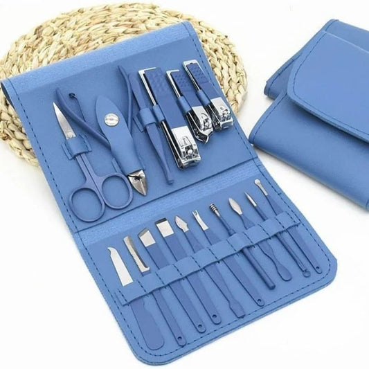 16 Pcs Stainless Steel Manicure & Pedicure Set | Travel Grooming Kit with Leather Case