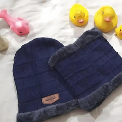 Winter Wool Cap with Neck Warmer Set | Thermal Beanie & Scarf Combo for Men and Women | Blue And Gray