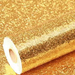 Golden Foil Kitchen Wallpaper Sticker (60*200 cm) | Peel & Stick Aluminum Foil Wallpaper | Self-Adhesive, Oil-Proof, and Waterproof for Kitchen Decor