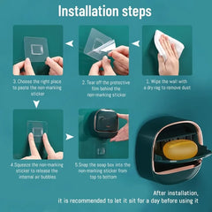 Dark Green | Self-Adhesive Wall-Mounted Luxury Soap Holder with Lid and Drainage Tray