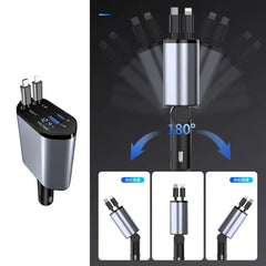 4-in-1 Retractable Car Charger | Dual USB & USB-C PD Fast Charging, 100W