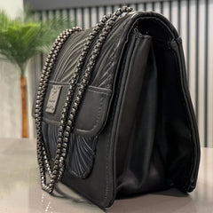 Luxury Women’s Shoulder Bag in Charcoal Black Faux Leather for Casual, Work, and Formal Use