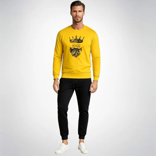 KING Printed Yellow Tracksuit Sweatshirt & Trouser | Warm & Comfortable Winter Wear | XL