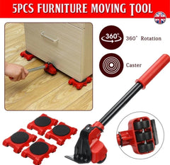 5-in-1 Heavy Furniture Mover Tool Set with Lifter & 360° Rollers