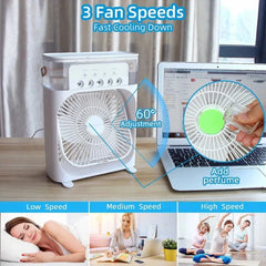9 Inch Mist Fan | Portable Air Conditioner Fan |  Mist Water, And Humidifier Function | Led Night Light Water Mist | Random Color