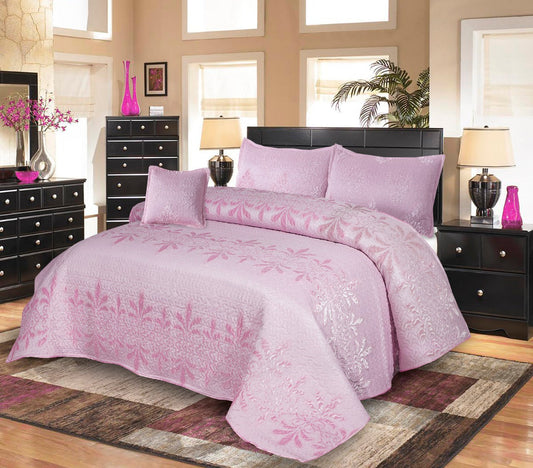 LIGHT PINK QUILTED BEDSPREAD SET - 5 PCS