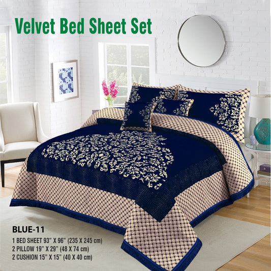 Velvet Bed Sheet S-113 BLUE