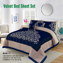 Velvet Bed Sheet S-113 BLUE